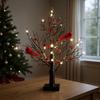 Christmas Glowing Tree Light Vintage Birch Tree LED Cardinal Little Red Bird Table Decoration for Xmas Indoor Home Decor