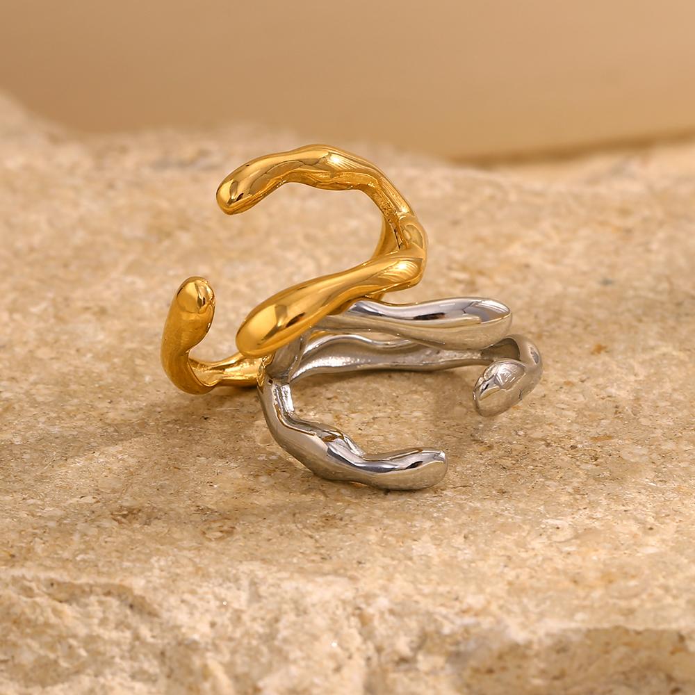 MamacitaSlay 18K Gold Plated Stainless Steel Irregular Line Open Ring Party Creative Waterproof Jewelry Women's Charm Gift