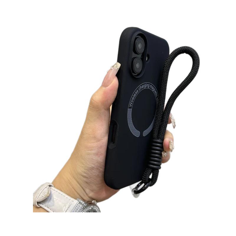 Apple 16 Magnetische Vloeibare Siliconen Telefoonhoes met Lanyard voor iPhone 15 Pro Max - Huidachtige Volledige Bedekking