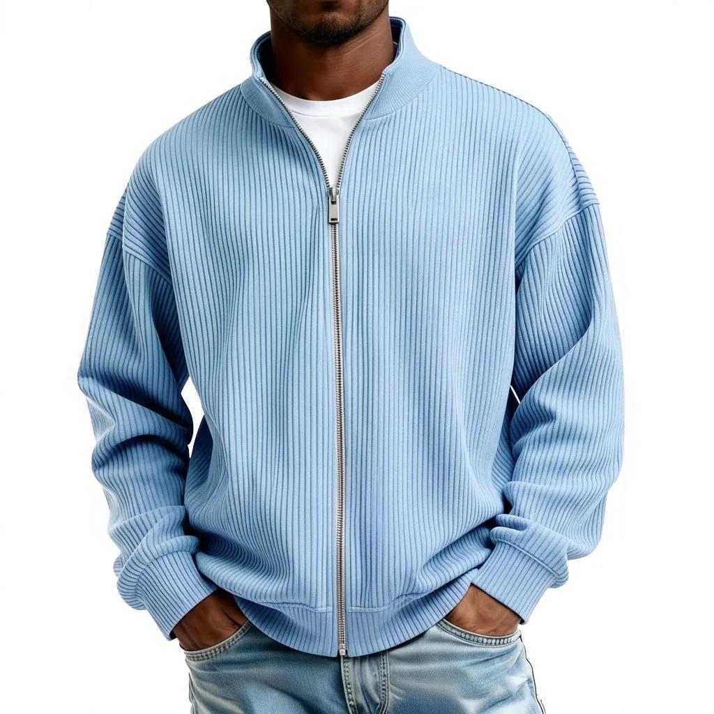 2025 Europäischer Herren Kapuzenpullover mit durchgehendem Reißverschluss und Streifenmuster - Herbst/Winter Kollektion Large himmelblaue