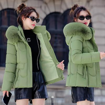 Abrigo Acolchado de Algodón con Capucha Desmontable para Mujer, Chaqueta Corta de Invierno Gruesa con Cuello Grande de Piel