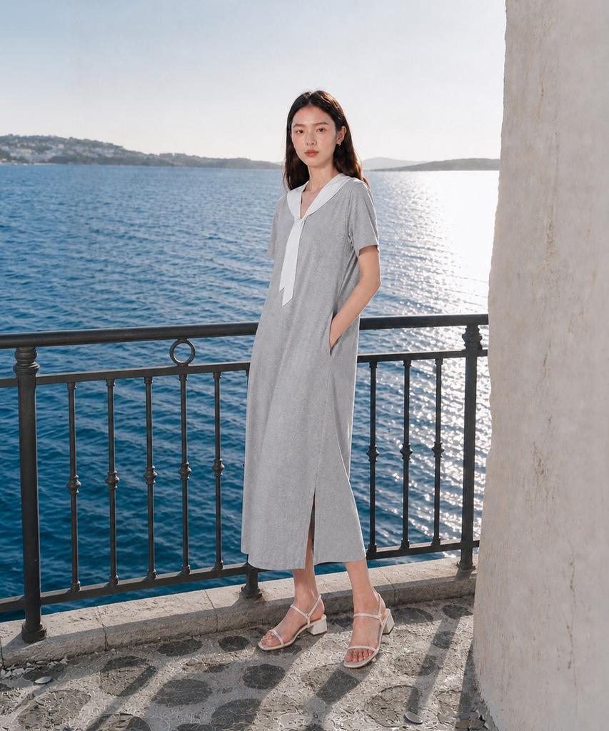 Metapeo Sailor Collar Dress Gray