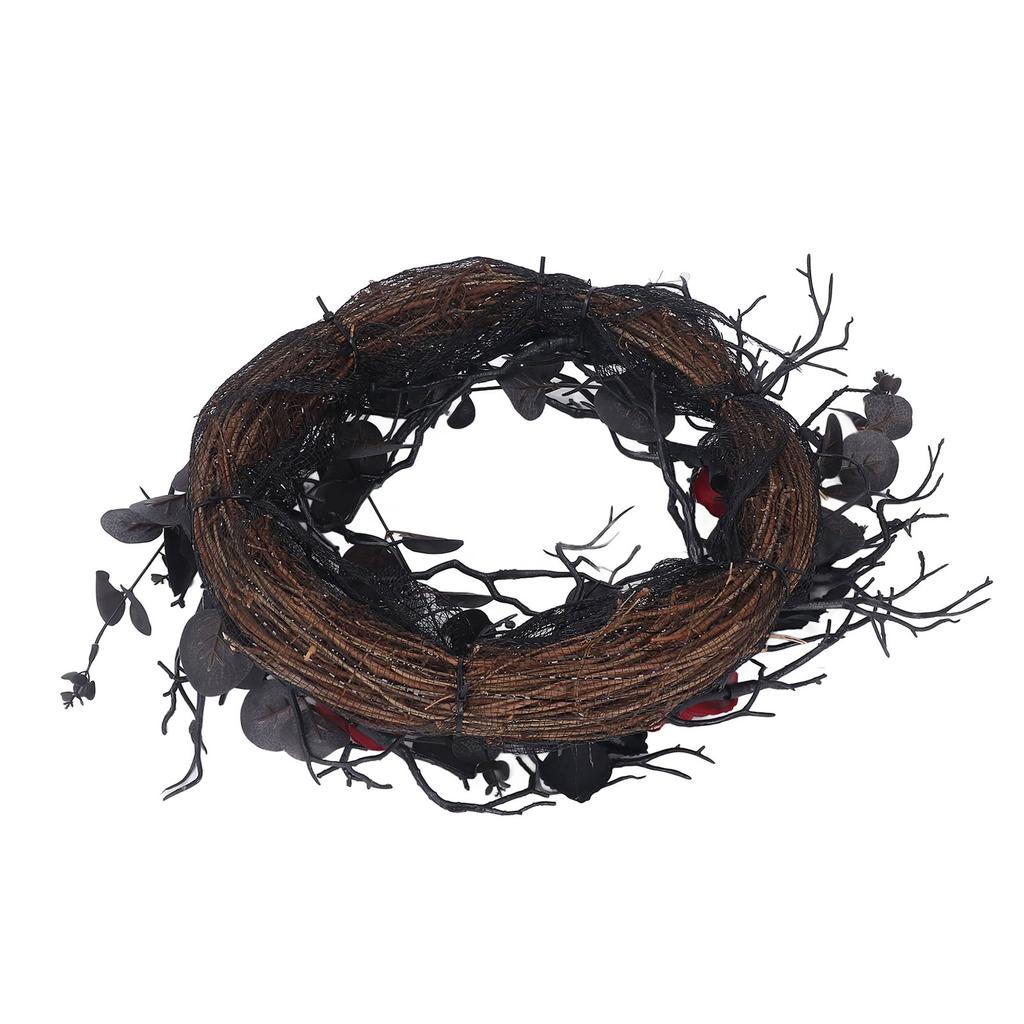 Halloween Wreath Dead Black ABS Artificial Branches Design with Red Flower Door Wreath Garland for Decoration