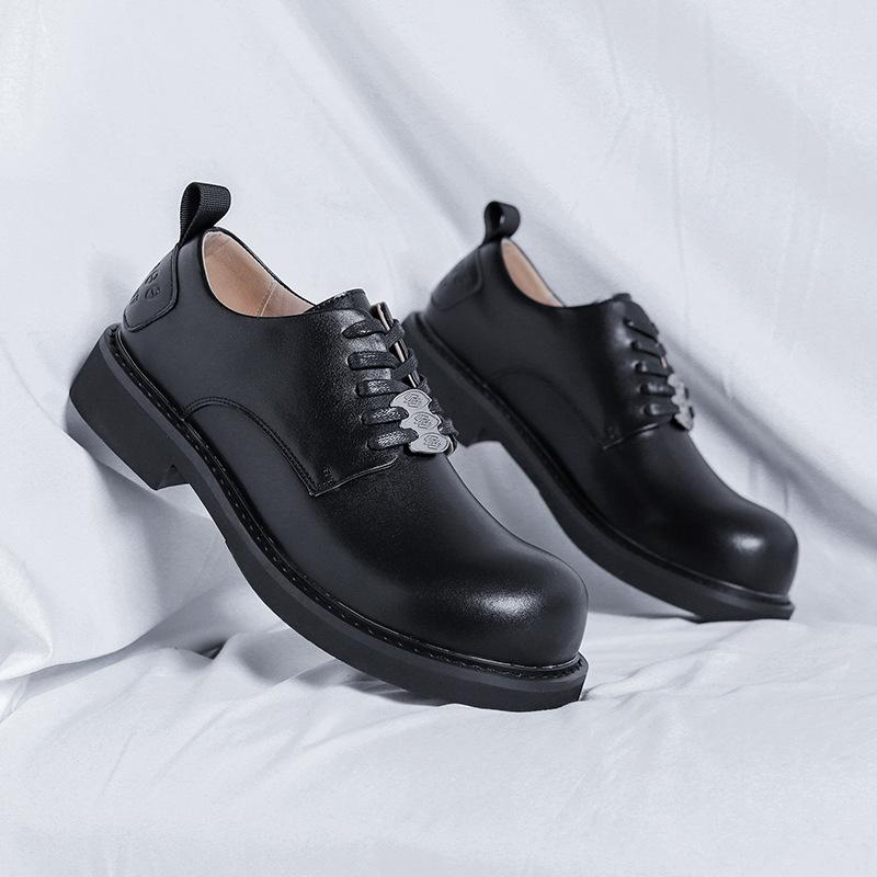 

Casual leather shoes British style round head commuter big head derby shoes men s high sense upturned head small leather shoes 50235-R 44 чёрный