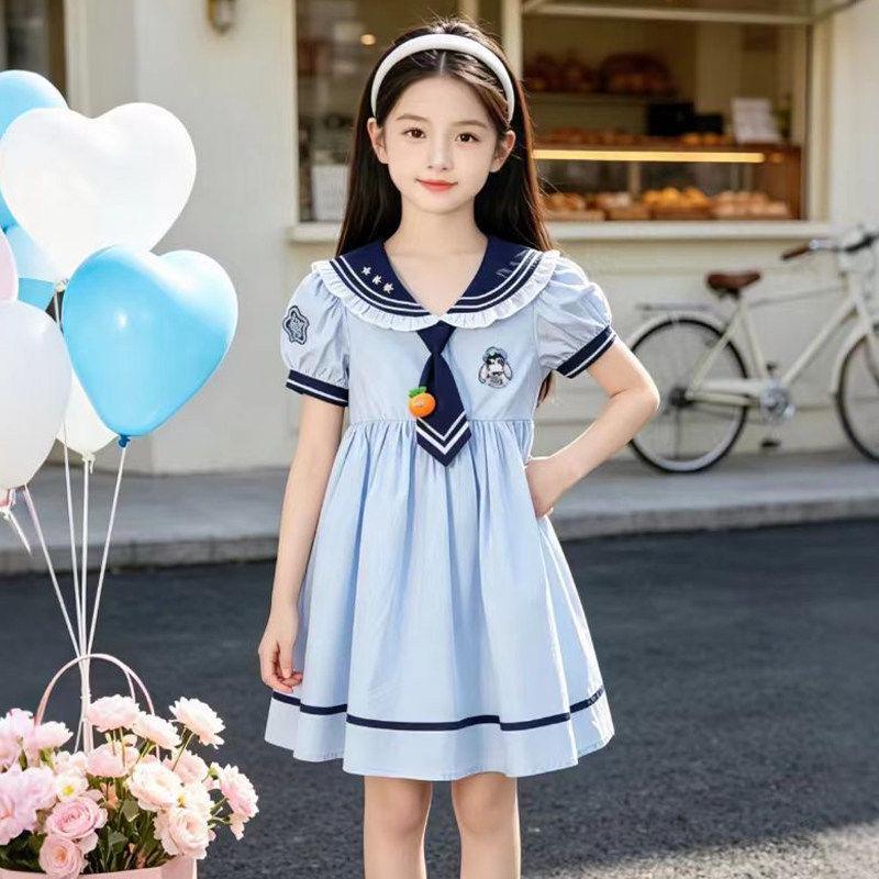 Korean Style Girls Cartoon Sailor Collar Summer Dress 140 cm