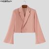 INCERUN Two Pieces Outfits Men Lapel Long Sleeve Cropped Blazer Long Flare Pants Sets