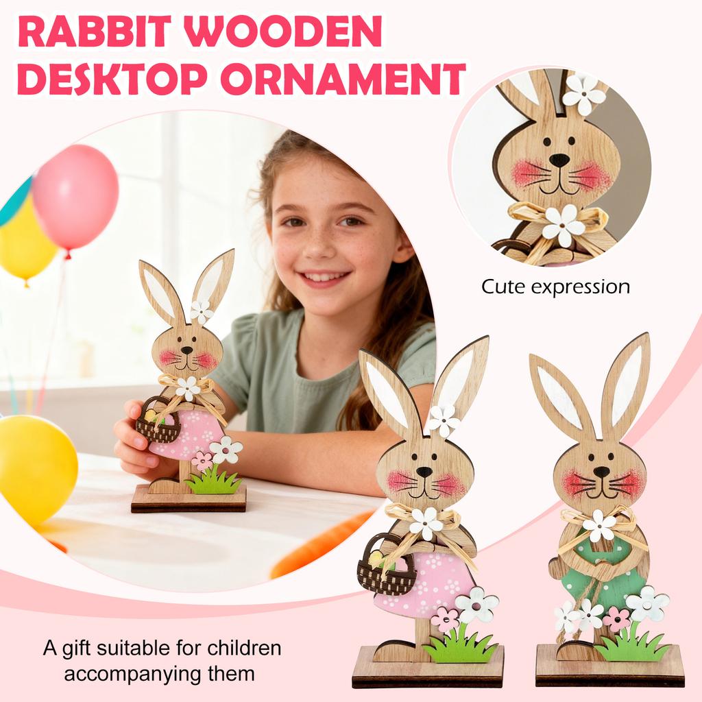 2pc Wooden Bunny Decorative Plaque, Easter Standing Bunny, Rustic Desktop Ornament, Suitable For Home, Spring Birthday Party Gifts, Wall Decorations.
