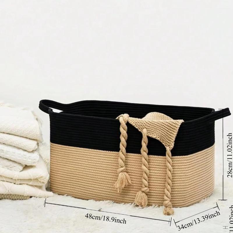 Stylish Handwoven Cotton Rope Laundry Basket for Bedroom Clothes Toys Organizer