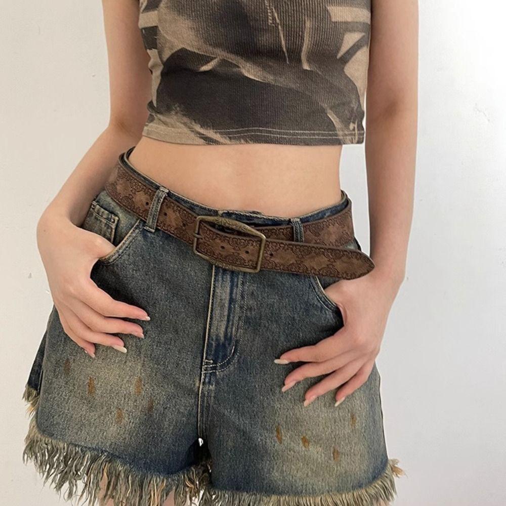Metal Buckle Retro PU Leather Belt Ethnic Style Trouser Decoration Y2k Style Waist Belt  Party