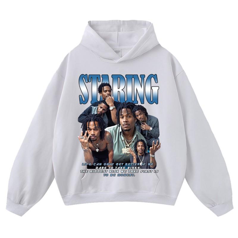 Oversized Cotton Graphic Print Long Sleeve Pullover Hoodie Men - Loose Fit Streetwear Sweatshirt
