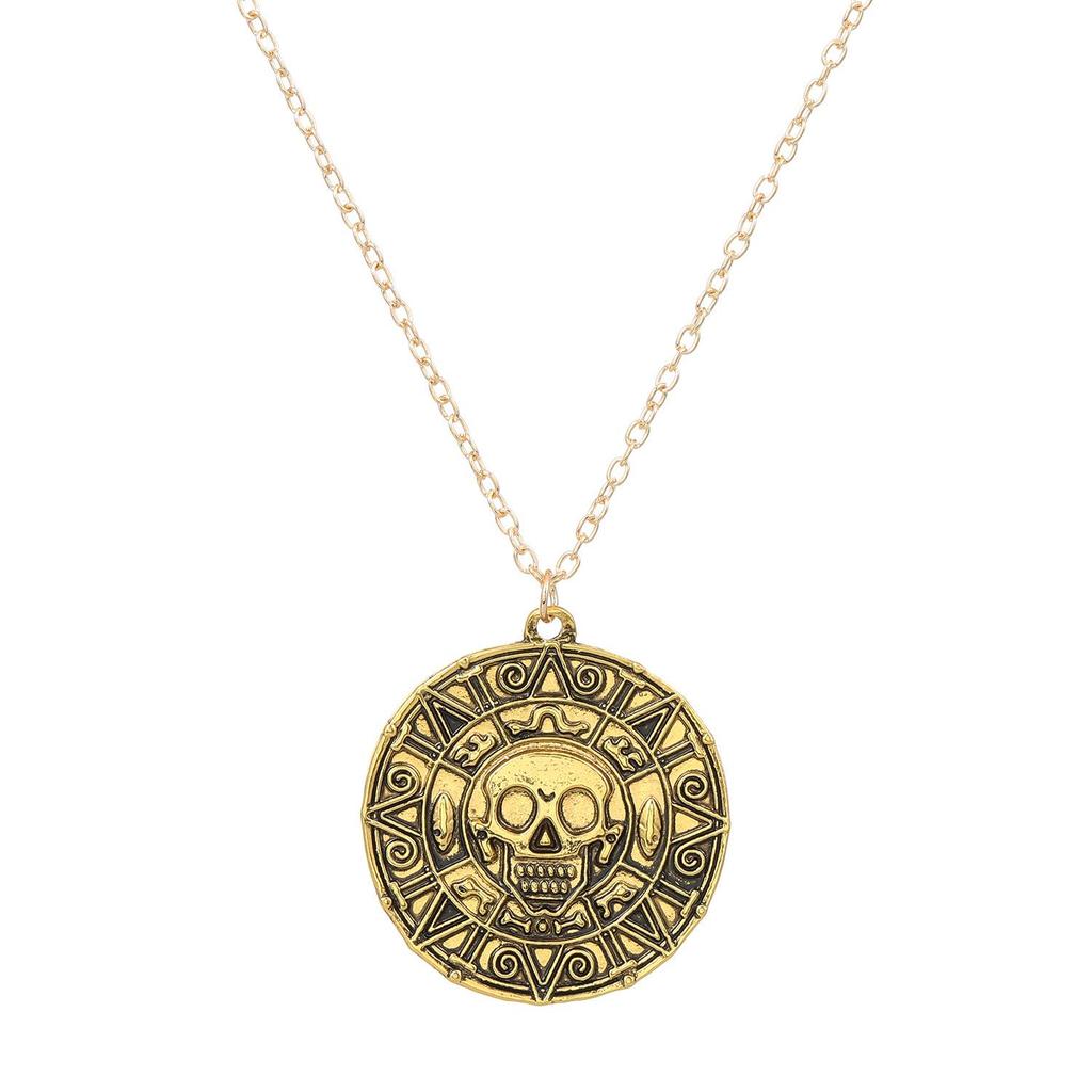 Pirates of the Caribbean Men’s Gold Coin Chain Skull Pendant Necklace