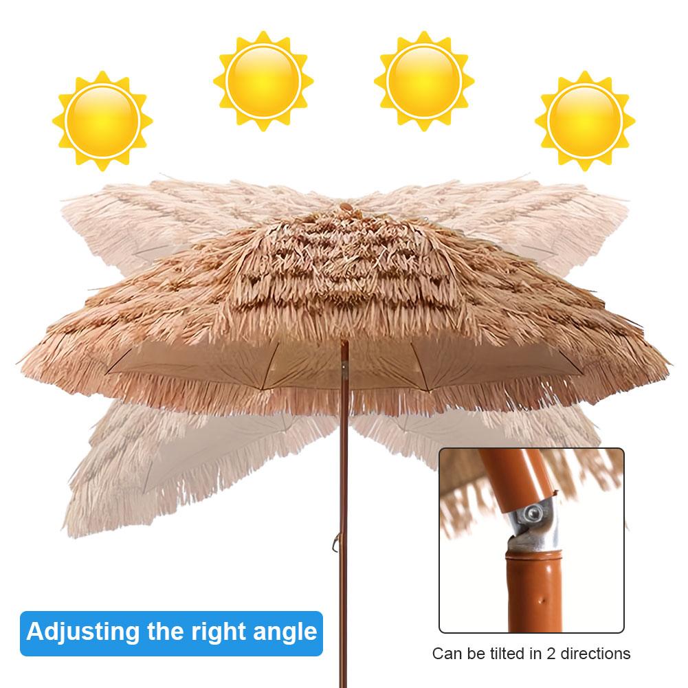 6.23ft/1.9m Sunshade Straw Umbrella Outdoor Beach Parasol Umbrella 8 Ribs Natural Tiki Umbrella for Hotel Homestays Garden Patio