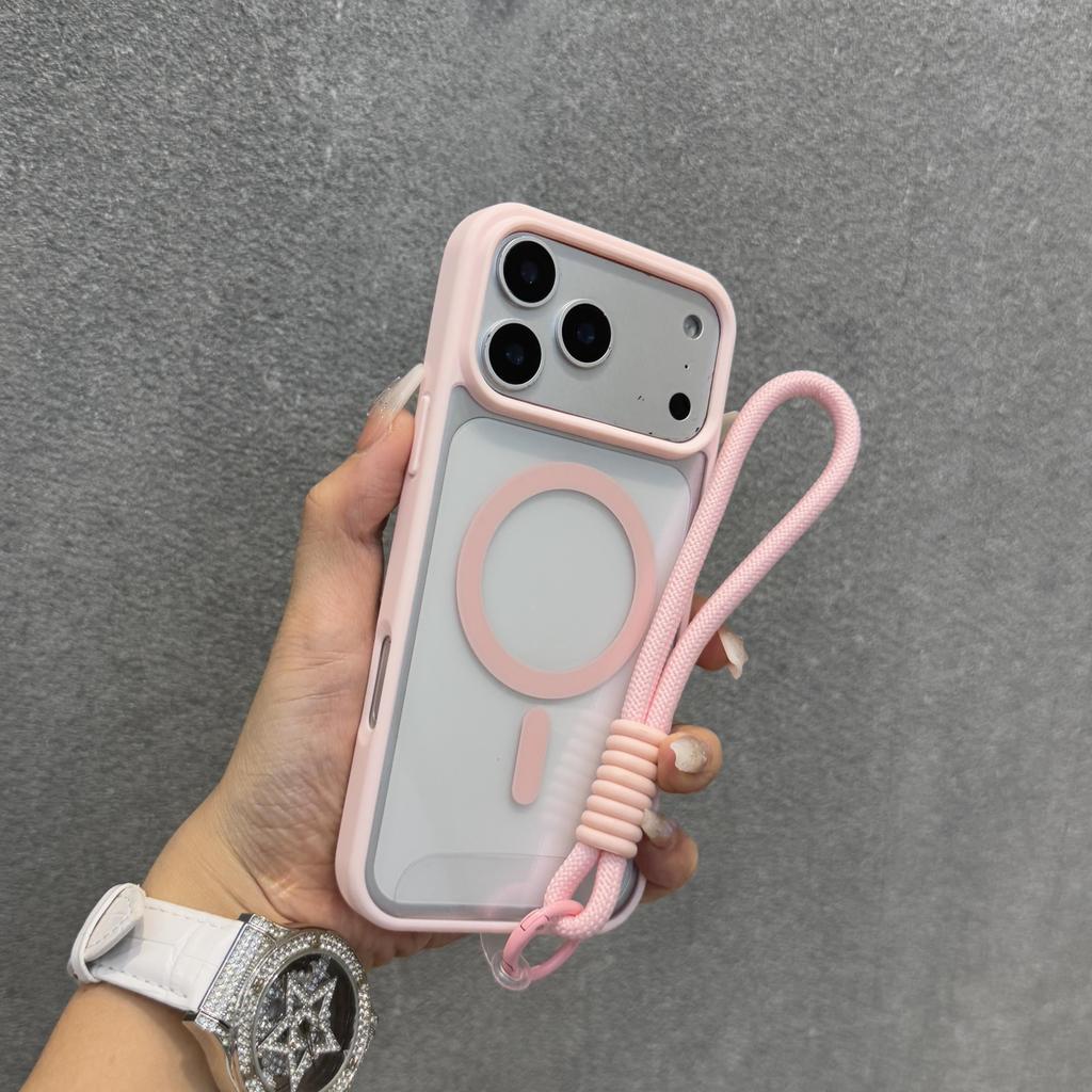 Luxury Transparent Shockproof Phone Case with Lanyard for Iphone 17 16 15 14 13 Pro Max Magnetic Wireless Charging Protect Cover