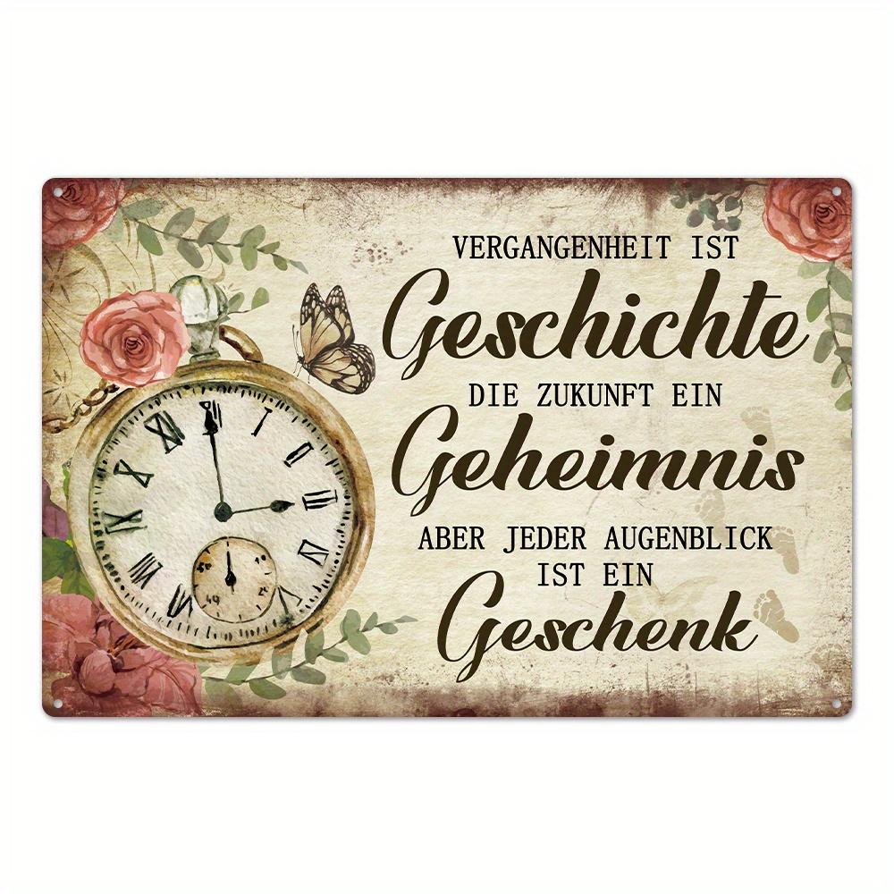 

1pc Vintage German Metal Tin Sign - Vergangenheit Ist Wall Art, Rustic Farmhouse Decor with Roses & Butterflies 20x30cm（7.8x11.8inch）