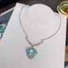 Fashion Aquamarine Pendant Necklace Women Luxury Oval Gemstone Jewelry Big Carat Elegant Chic Accessory