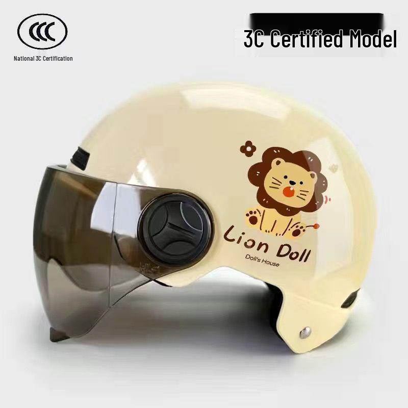 Women's Cute Cartoon Cat Electric Scooter Motorcycle Safety Helmet - Winter All Seasons, New National Standard, Half Helmet