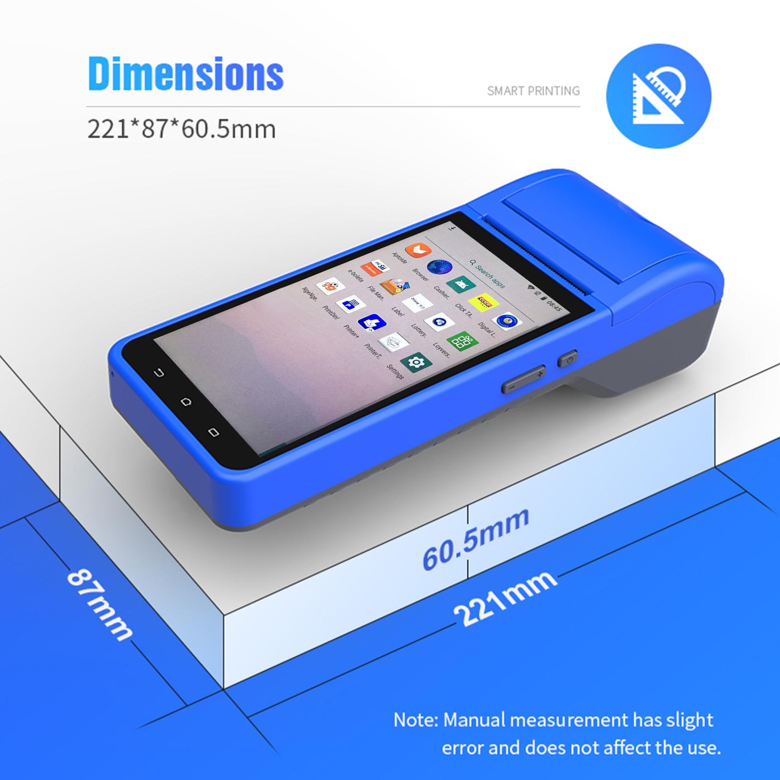 

Ручной PDA Smart POS-терминал-принтер Android 8.1 с 5,5-дюймовой сенсорной камерой 1D 2D