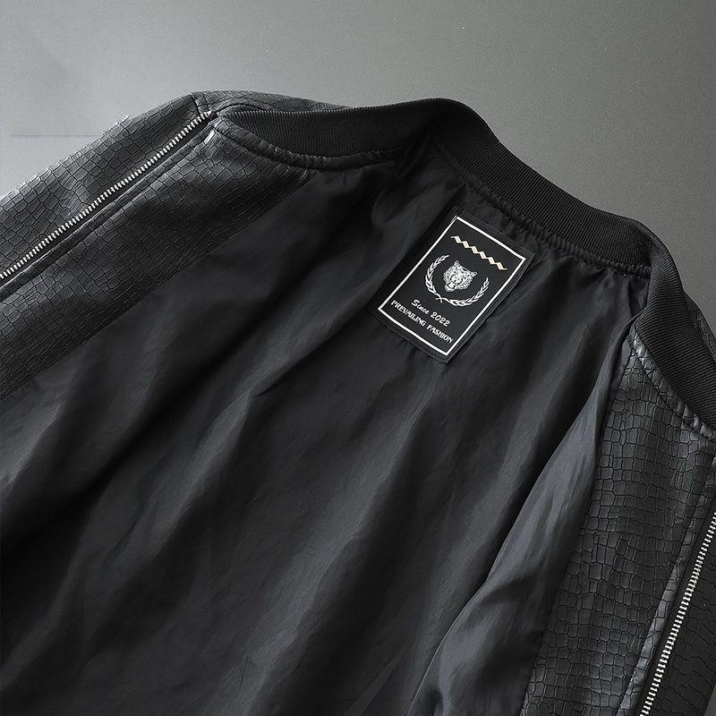 Crocodile pattern men's leather jacket winter leather jacket casual high-end dad wear plus velvet leather jacket