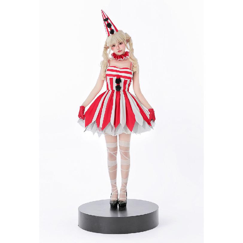 Women's Circus Clown Cosplay Costume Polyester Red/White Dress M-XL