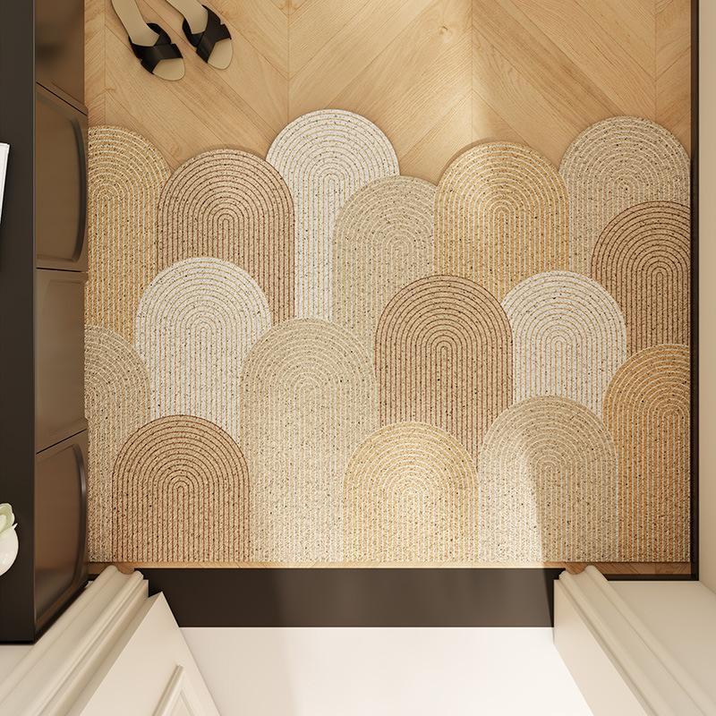 Krémová rohožka na vstupní dveře, hedvábný kroužek, protiskluzová rohožka do domácnosti, moderní koberec se speciálním výřezem