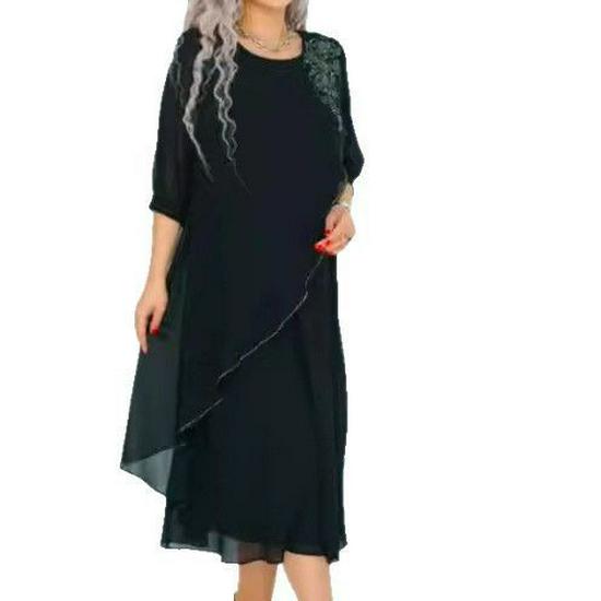 2025 Tisk Dámské šaty s županem jednobarevné - Nepravidelné falešné dvoudílné