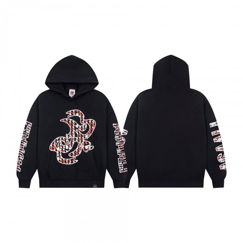 Vintage American Style Hooded Sweatshirt Set Loose Fit Winter Fleece Graphic Print Streetwear Youth