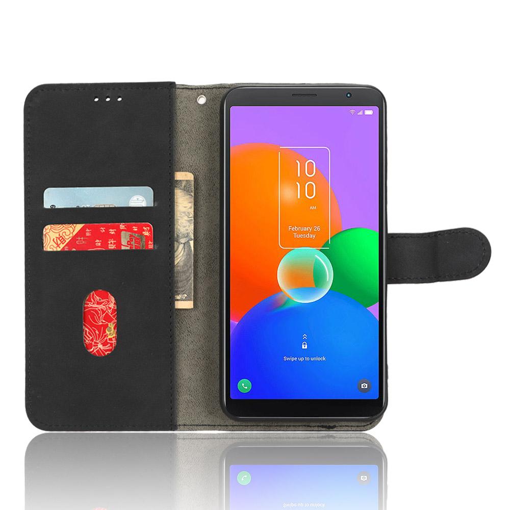 

For TCL 403 Mobile Phone Case Stand Wallet Shockproof TPU+PU Leather Phone Cover Black