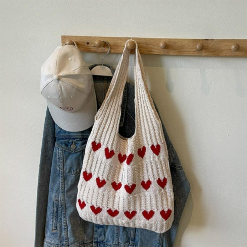 New ArrivalS Open Run Women S Heart deSign Large Capacity Knit Shoulder Bag