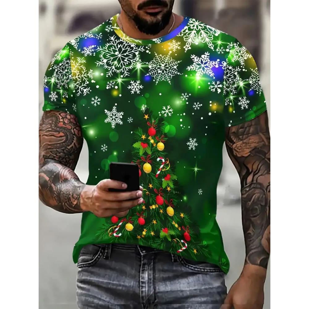 New 3D Santa Claus Print T-Shirt, Street Style for Spring and Summer, Loose Short Sleeve, Breathable High-Quality Men's Top