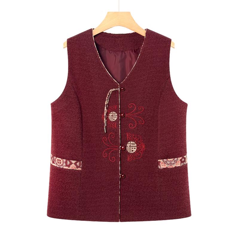 Langsha Women's Chinese Style V-Neck Button-Up Quilted Vest