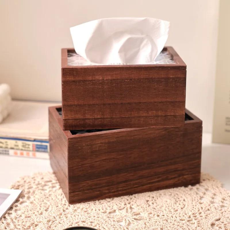 Solid Wood Chinese Retro Tissue Box Creative Living Room Paper Box Home Dining Table Restaurant Coffee Table Storage Napkin Case
