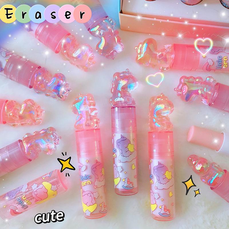 1Pcs Kawaii Lipstick Design Unicorns Rubber Erasers Student Correction Tool Kids School Office Supplies Gift Creative Stationery
