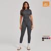 Women's Short-Sleeve Half-Zip Tummy-Control Yoga Jumpsuit