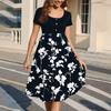 Fashion Women Summer Vintage Floral Dress Elegant Short Sleeve Midi Dress