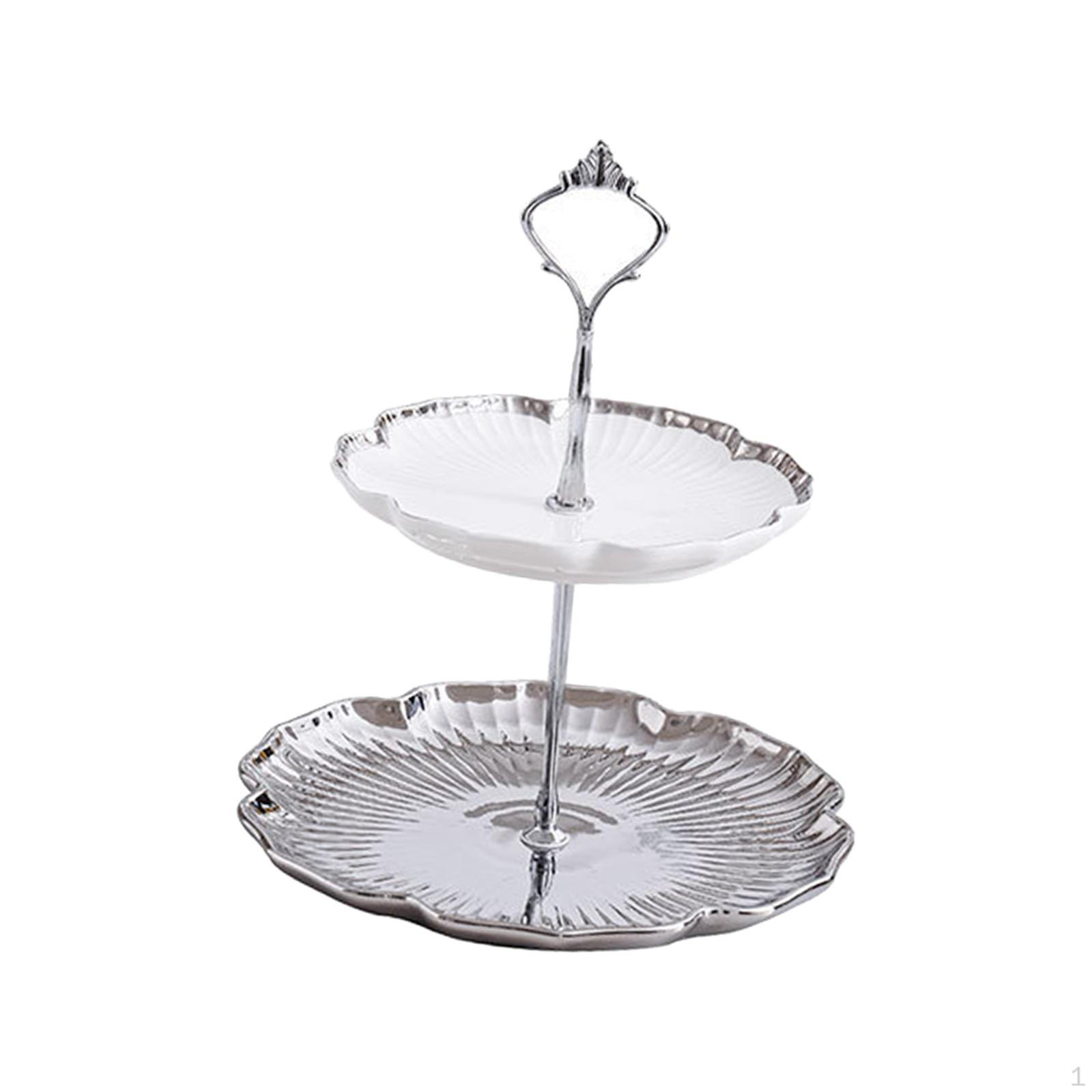 

Подставка для торта, подставка для кексов, многоцелевой дисплей для еды с ручкой, противень для печенья, 2 яруса, сервировка для B Silver