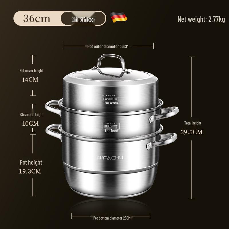 Vaporiera a tre strati in acciaio inossidabile: Multifunzionale, Grande Capacità per Cucine a Induzione e a Gas