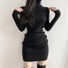 Autumn and Winter Inner Bottom Turtleneck Knitted Sweater Dress Solid Color Elegant Women Hip-wrapped Bodycon Short Party Dresses Fashion Clothing