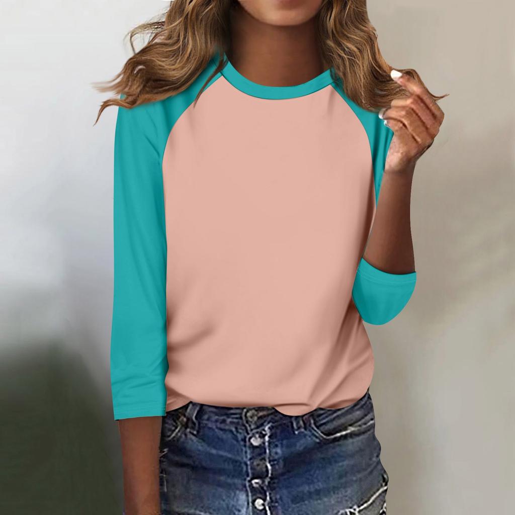 Shirt für Damen, modisch, lässig, Raglan-Ärmel, Rundhalsausschnitt, 3/4-Ärmel, lockeres bedrucktes T-Shirt, Damenoberteil