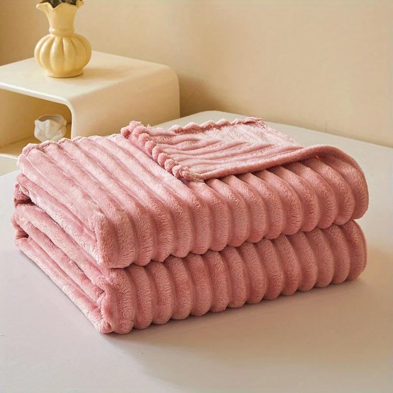 1pc Throw Blanket for Bed Striped Flannel Blanket Milk Velvet/Flannel Blanket Warm & Cozy Throw for Couch, Bed & Travel - Versatile All-Season Gift