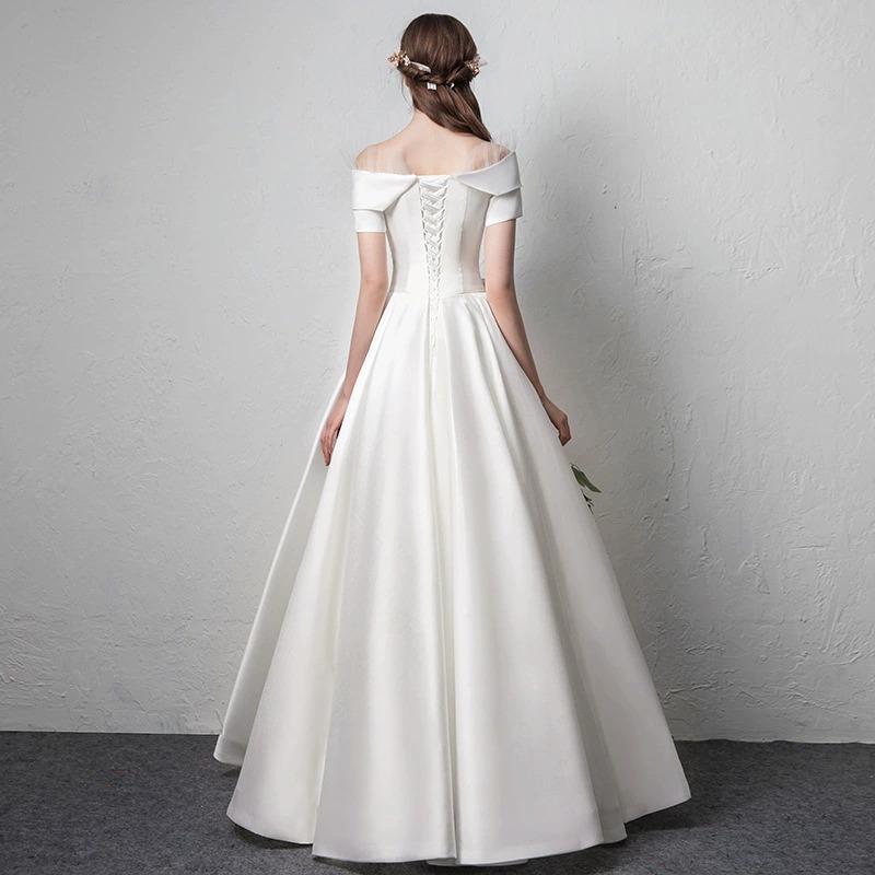 French Light Wedding Dress Certificate Registration Dress Small White Dress Satin Door Dress Korean Temperament Small Bride Engagement