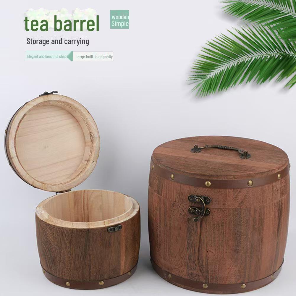 Solid Wood Pu'er Tea Storage Barrel – Heavy Burned Finish, Loose Tea Holder & Jewelry Organizer