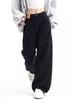 Jeans Femme Noir Taille Haute Jambe Droite Fluide - Automne Décontracté, Ample, Amincissant Pantalon Large