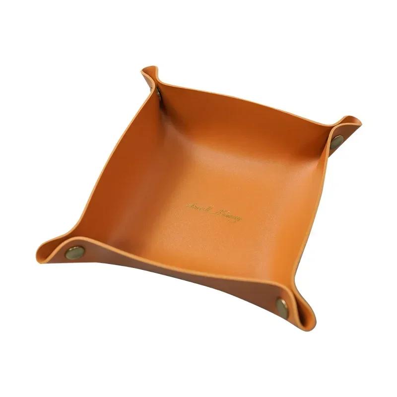Nordic Leather Desktop Storage Tray Pu Leather Jewelry Cosmetic Key Storage Tray Desktop Folding Organizer Storage Box For Home