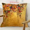 Gustav Klimt Style Floral Pillow Cover Golden Art Print Boho Vintage Cushion Case For Sofa Bed Couch Elegant Artistic Home Decor