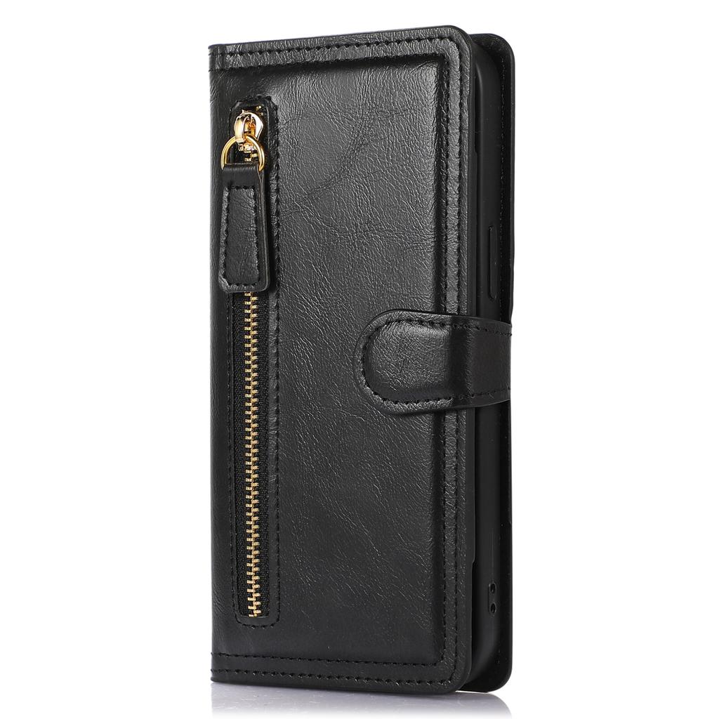 For iPhone 15 Phone Case Wallet Zipper Pocket Shockproof PU Leather Shell Flip Stand Phone Cover