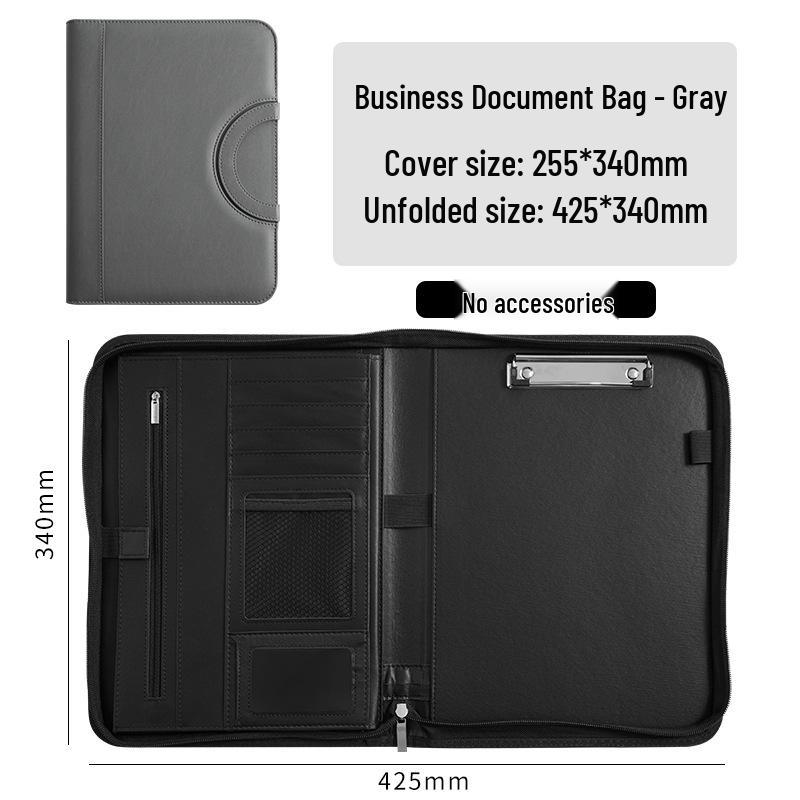 A4 Multifunction Leather Zipper Briefcase Binder with Clipboard