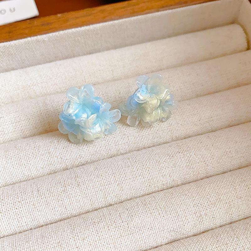 French fresh blue geometric flower resin earrings light luxury stud earrings personality temperament earrings women