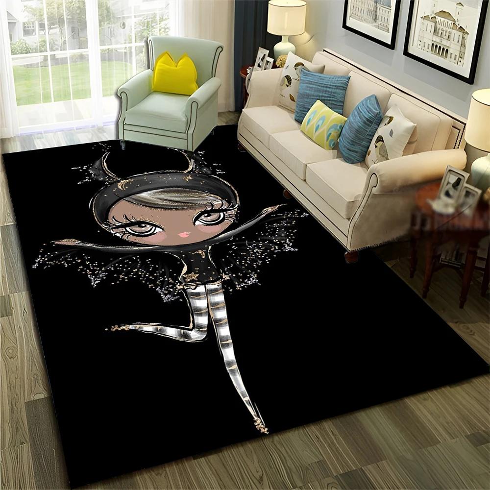 3D Cute Ballet Girl Ballerina Fairy Cartoon Carpet Rug for Home Living Room Bedroom Sofa Doormat Decor,Child Non-slip Floor Mat