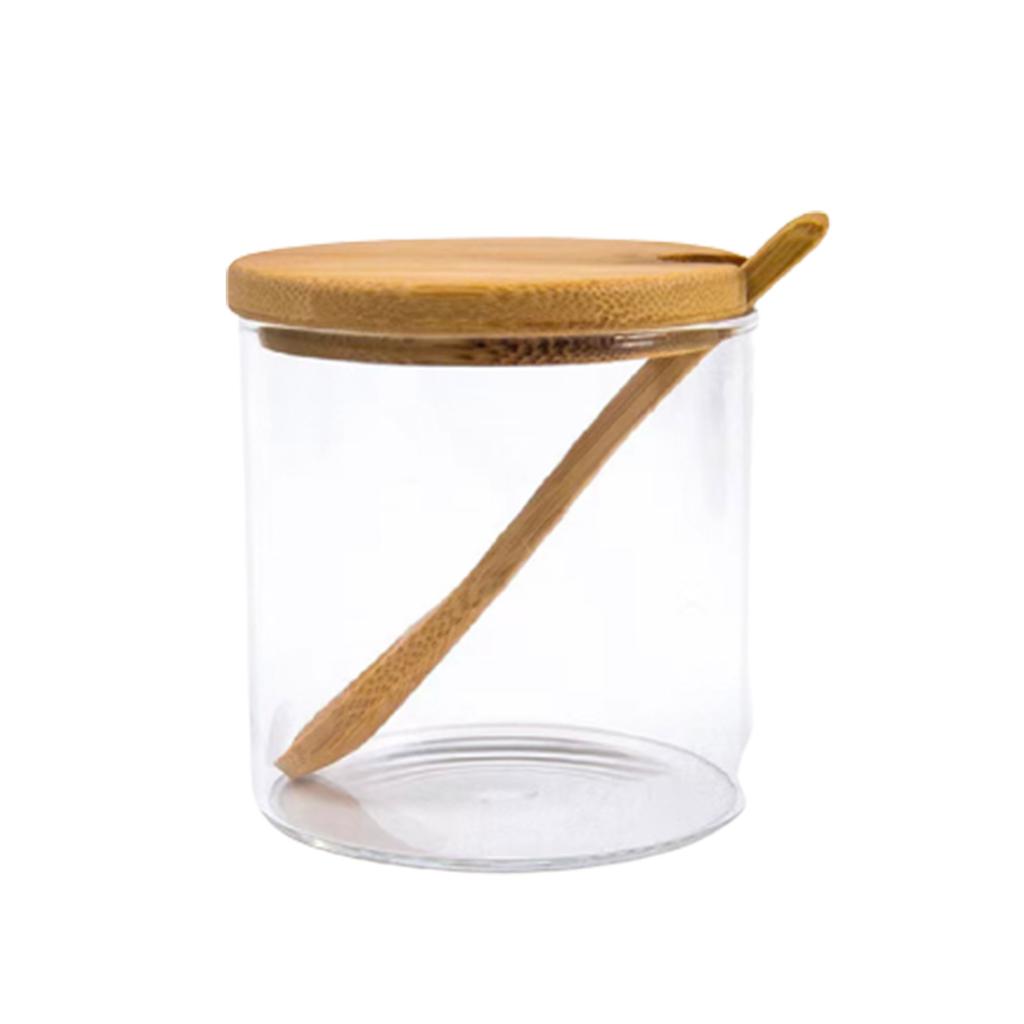 3 stk Glass Oppbevaringskrukke Salt Godteri Kjeks Te Kaffebønner Organizer Flaske Trelokk Beholder Krukke Mat Frokostblanding Kjøkkenoppbevaring
