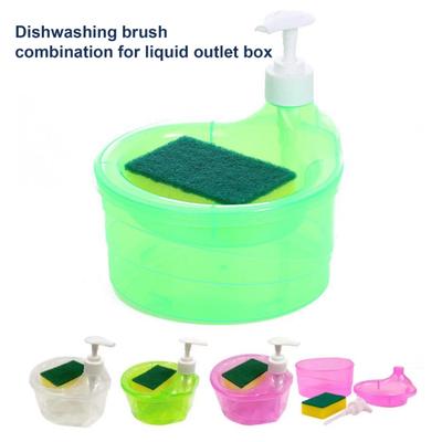 Soap Dispenser Scrubber Holder Combination with Sponge 2 In 1 Transparent Visible Leakproof Kitchen Press Type Dishwasher Pump Dispenser